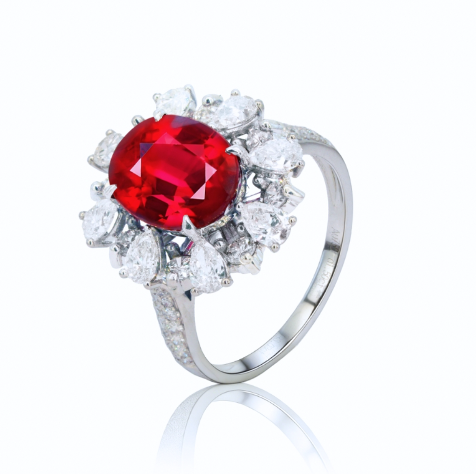 天然无烧鸽血红宝石钻戒