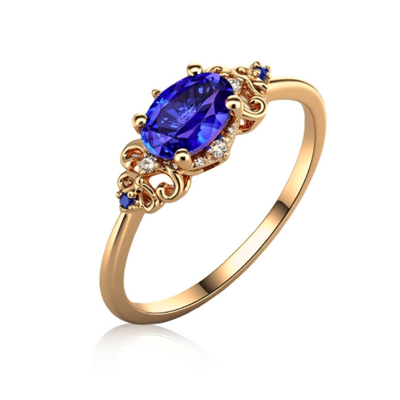 协隆珠宝 18k金蓝宝石钻戒女戒戒指精致简约日常佩戴