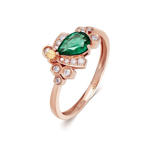 协隆珠宝18K金祖母绿钻戒女款