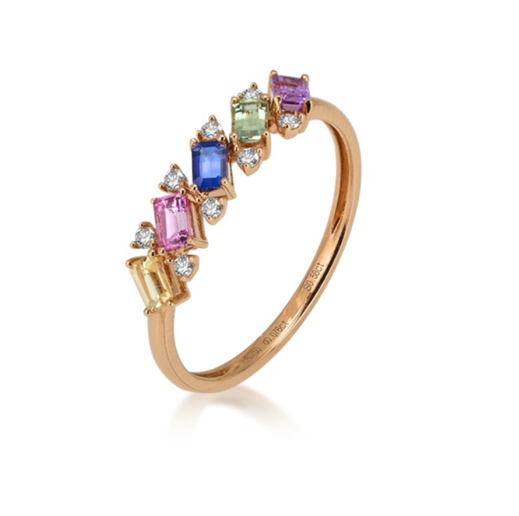 彩色宝石戒指女镶钻多宝石时尚