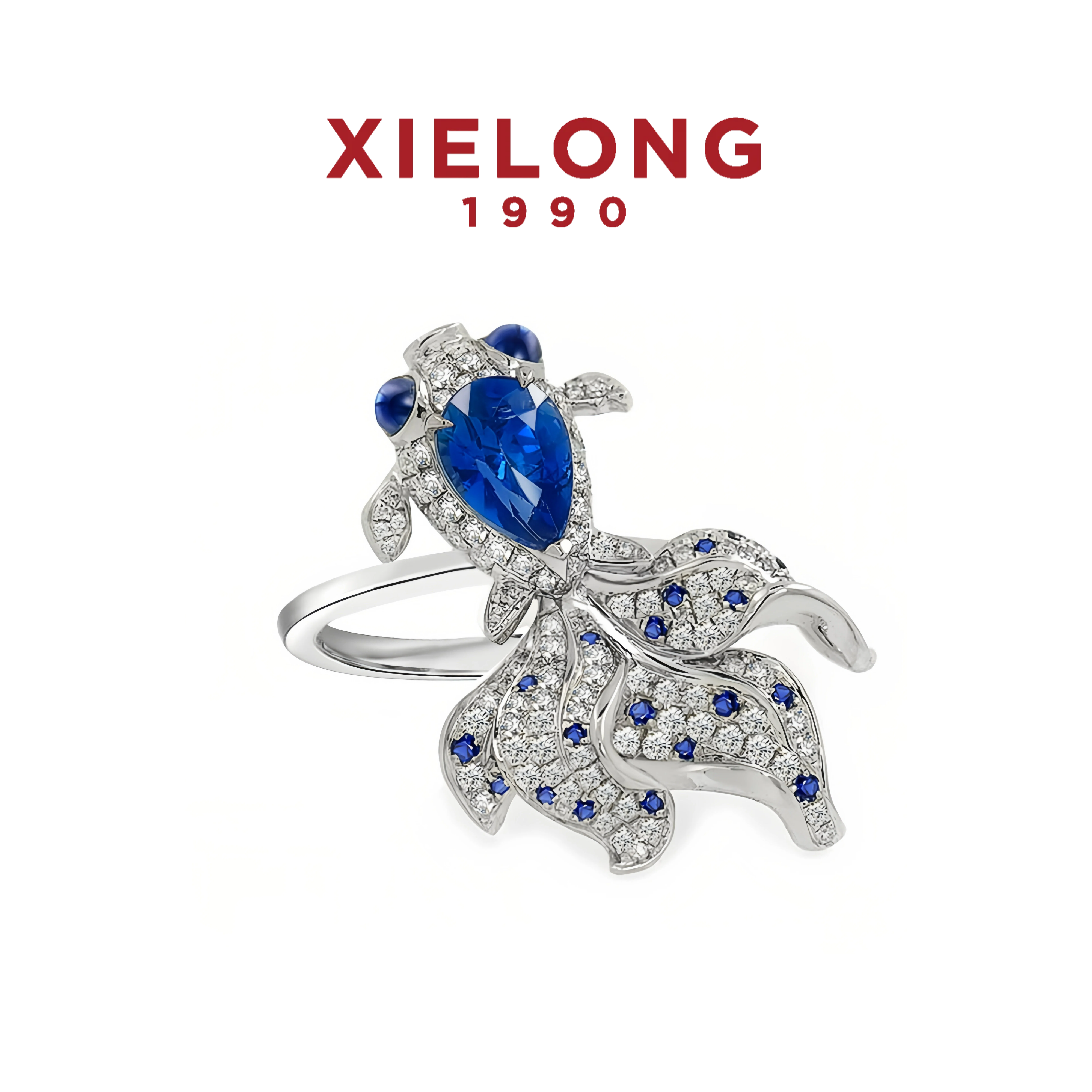 XIELONG协隆 18k金1.08克拉天然皇家蓝宝石钻戒金鱼高级款