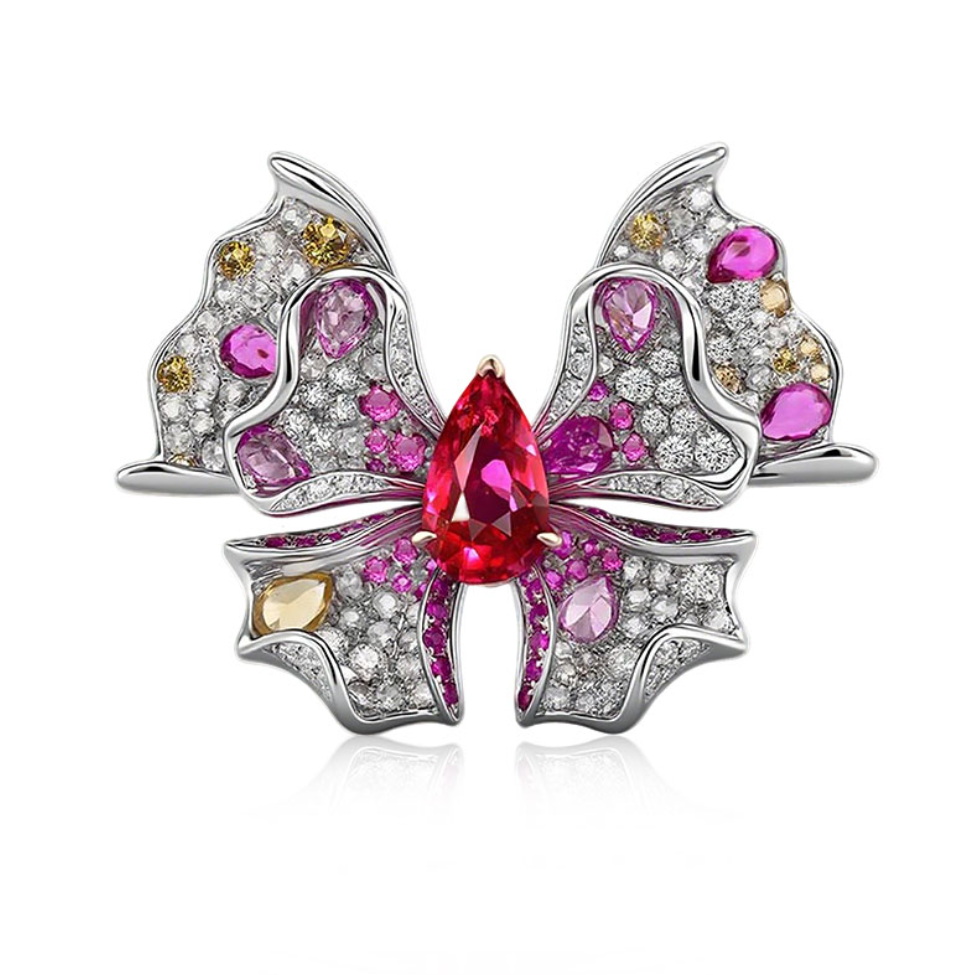 2克拉鸽血红宝石钻戒女水滴形