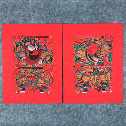 武强年画秦琼敬德手工拓印洒金红底宣纸传统门神非遗年画收藏礼品