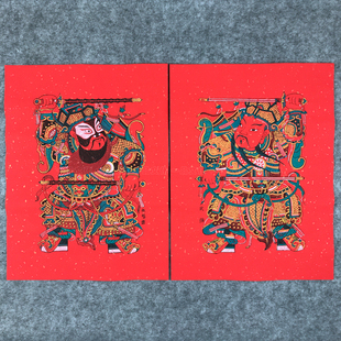 武强年画秦琼敬德手工拓印洒金红底宣纸传统门神非遗年画收藏礼品