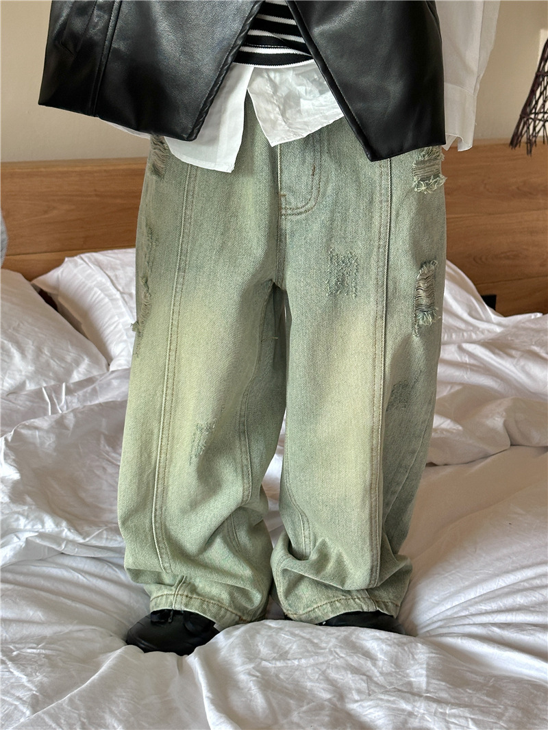 宝宝牛仔裤春秋季韩版时髦男童帅气长裤子儿童百搭直筒裤潮酷