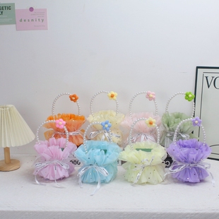 情人节小花篮插花手工diy 母亲节馒头花陶瓷花束糖果花艺包装成品