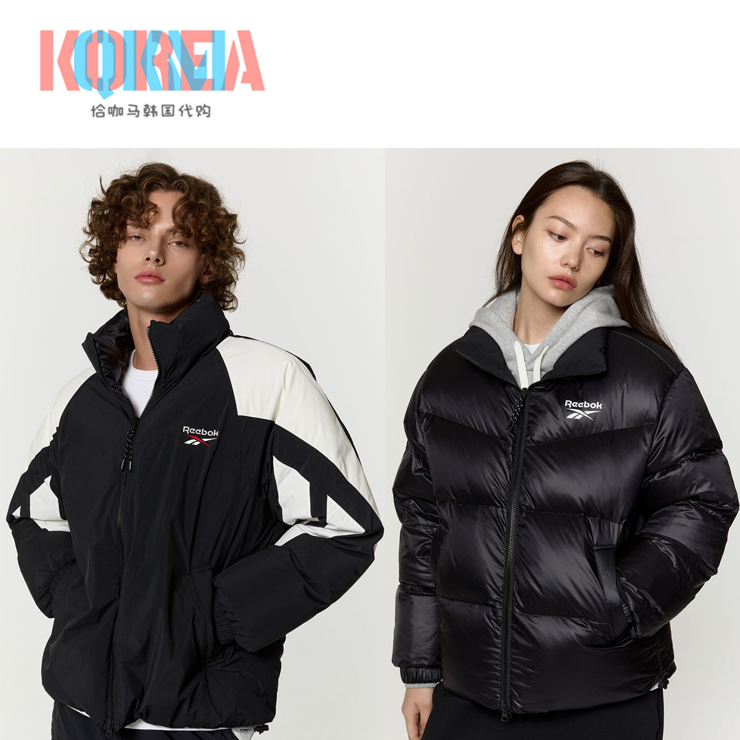 Reebok锐步冬季男女复古休闲运动保暖双面穿鸭绒羽绒服外套夹克