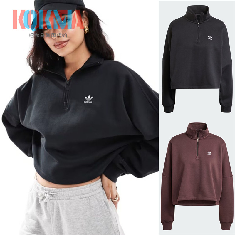 阿迪达斯Adidas三叶草女子复古休闲运动半高领套头衫卫衣 IW0951