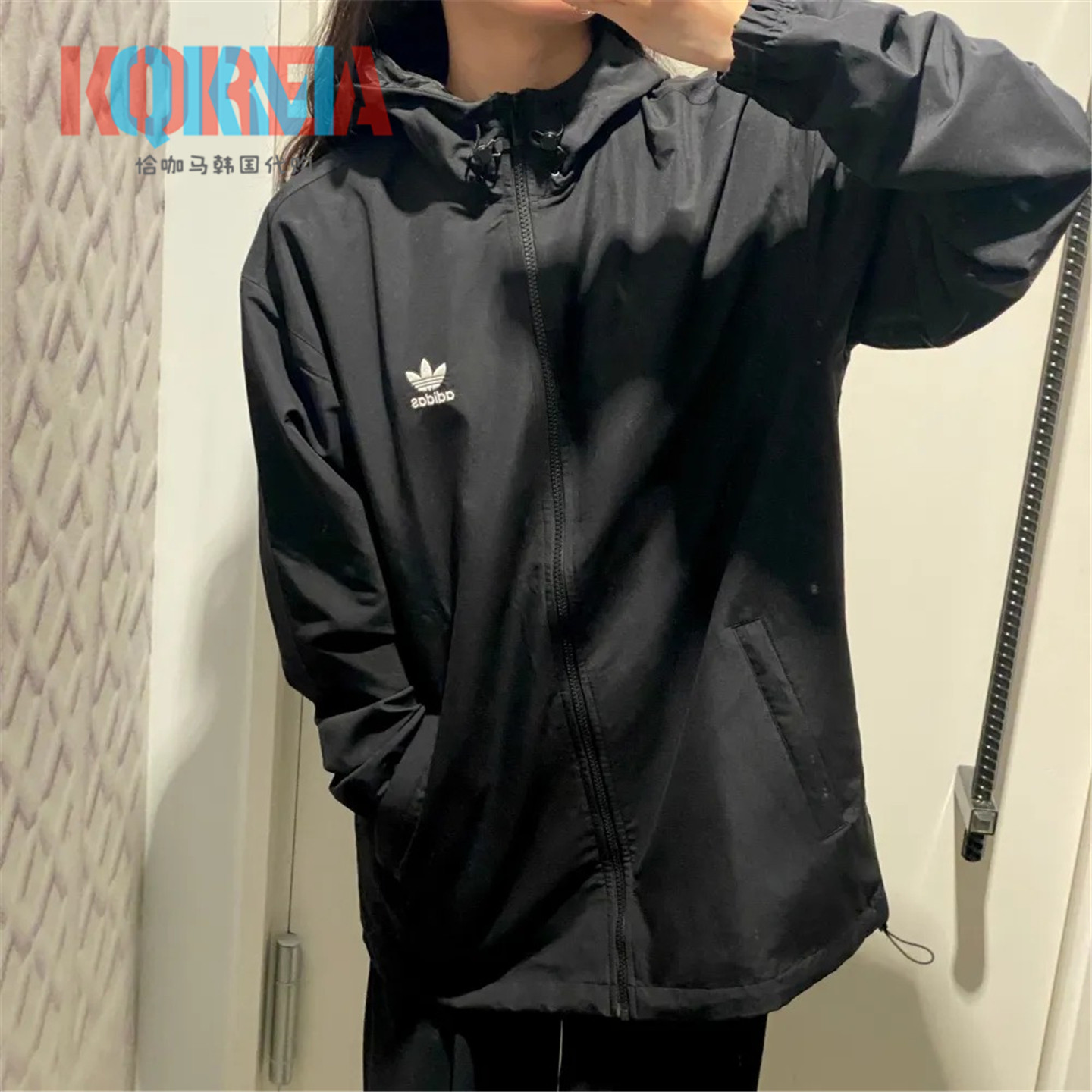 阿迪达斯三叶草复古连帽风衣外套