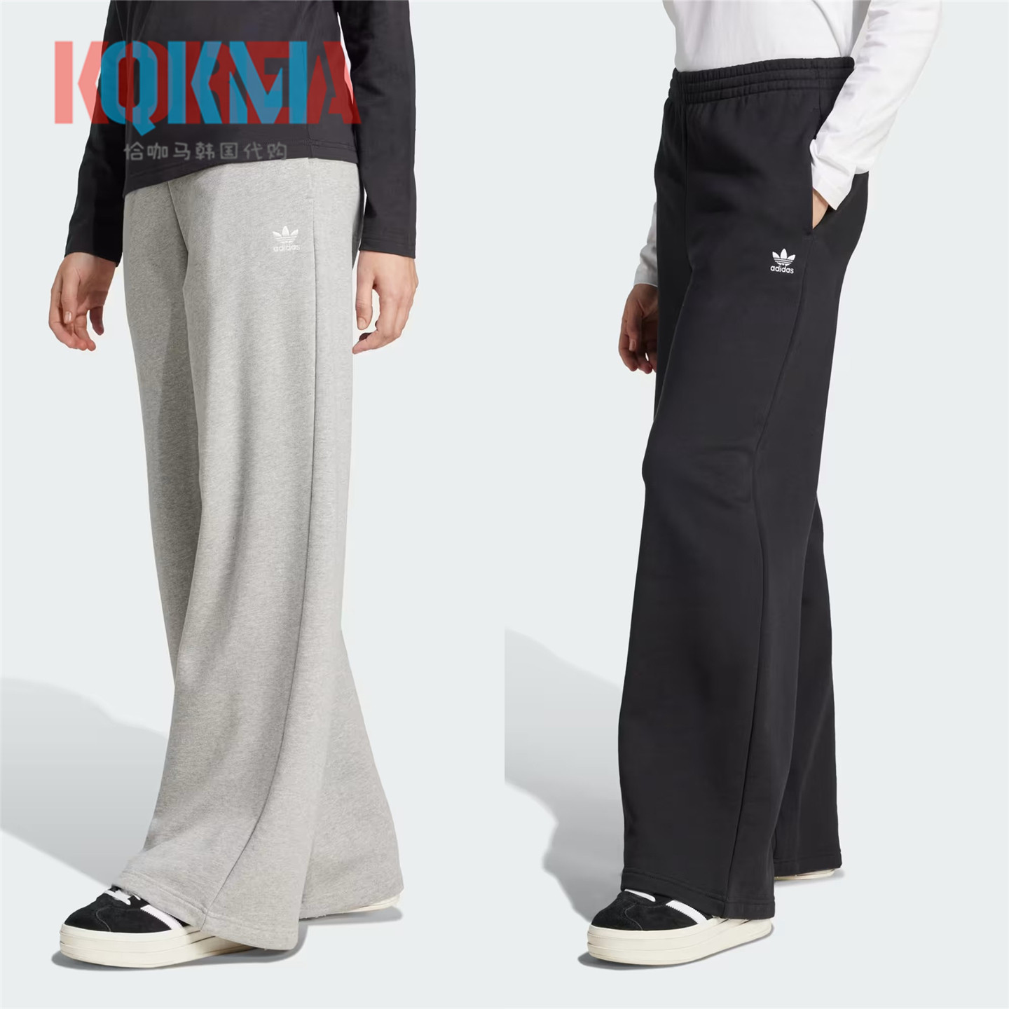 阿迪达斯Adidas三叶草女子复古休闲运动宽松阔腿长裤JW2811JW2812