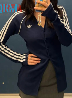 阿迪达斯Adidas三叶草女子V领修身收腰针织开衫外套KS7810 KS7811