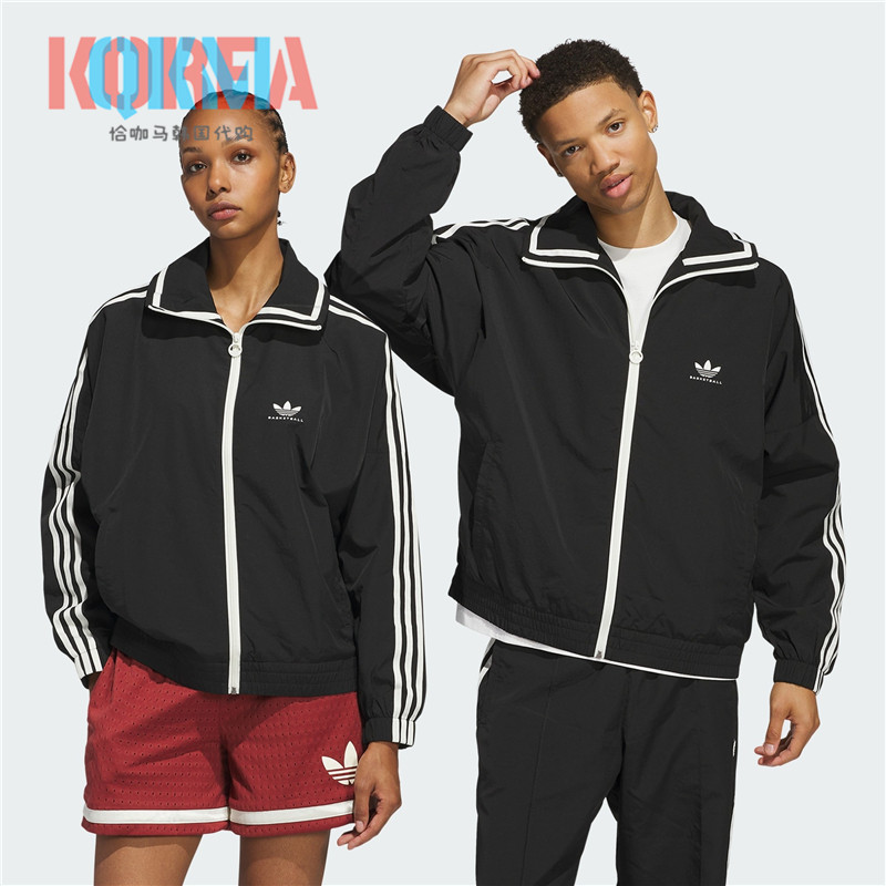 阿迪达斯Adidas三叶草男女三条杠美式复古休闲运动夹克外套JD5197