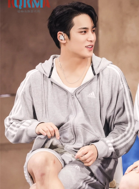 Adidas阿迪达斯SEVENTEEN男女灰色休闲运动连帽卫衣外套JF3943