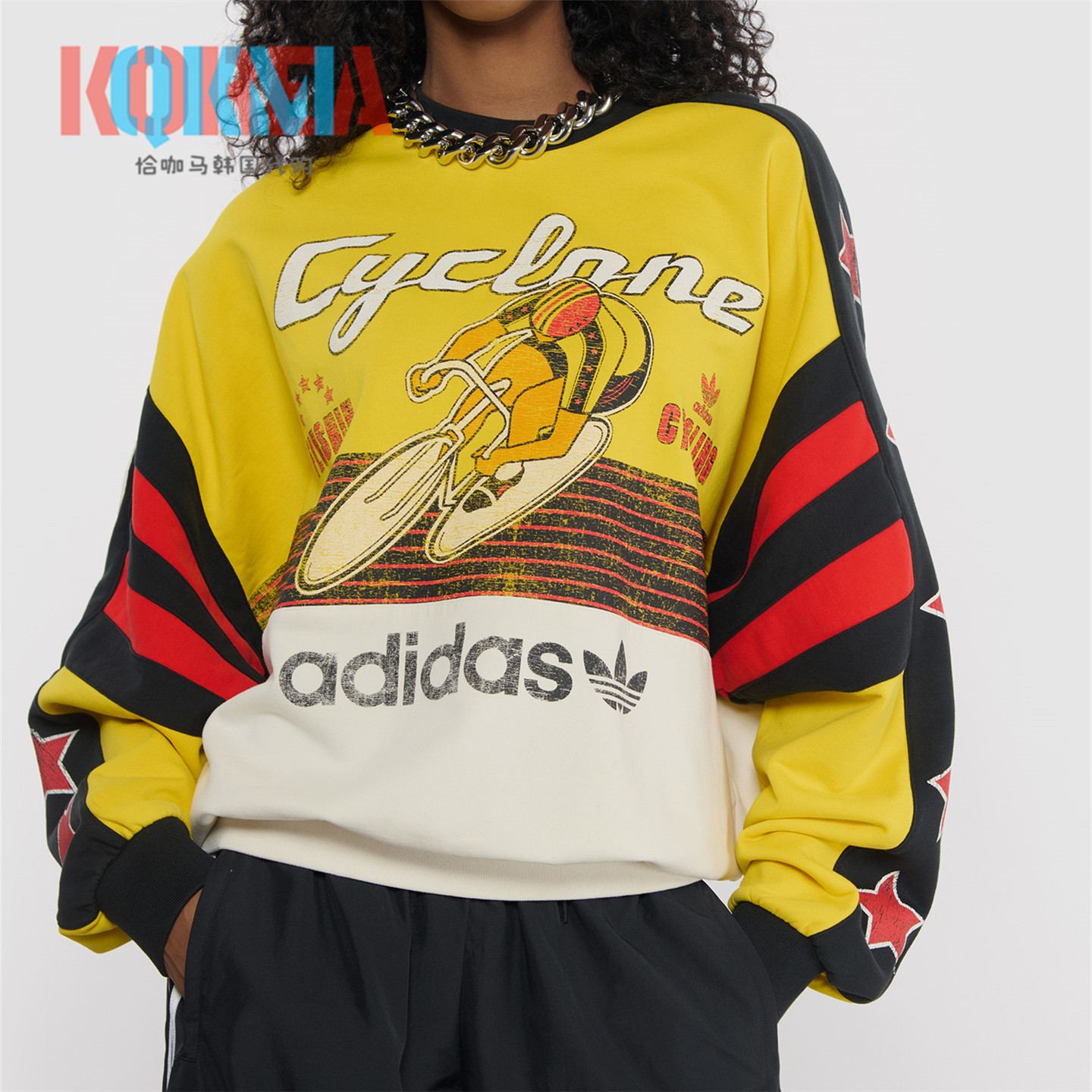 Adidas三叶草复古印花运动卫衣
