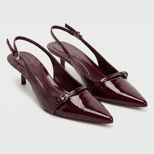 ZA高跟鞋女士2026年春季轻熟风尖头细高跟穆勒鞋漆皮金属扣带单鞋