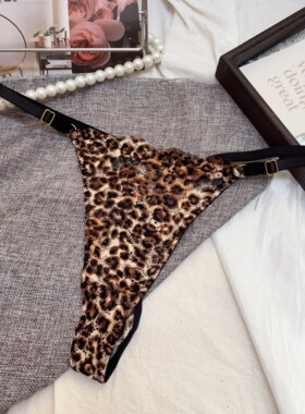 性感蕾丝豹纹细带T裤女士纯欲迷人欧美薄款低腰内裤可调节大码