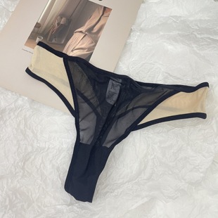 肤色撞色时尚 夏季 女低腰少女三角丁字裤 透气网纱无痕内裤 美臀 薄款