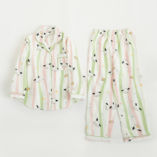 春夏儿童全棉纱布睡衣长袖男童女童纯棉麻春秋中大童家居服套装