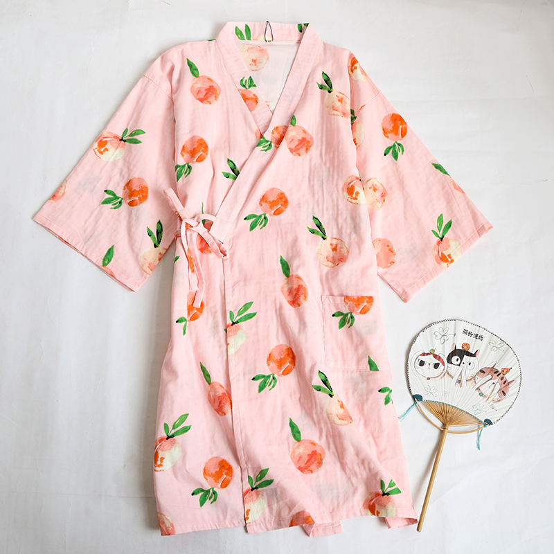 春夏季日系纯棉和服女士睡衣春季薄款睡袍日式全棉双层纱布家居服