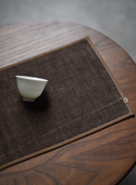 闲云夏布丨蛋形椭圆方形柿染茶席手织苎麻布桌旗茶道配件古朴日式
