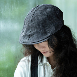 新款 閑云夏布 苧麻八角鴨舌帽男女春夏遮陽(yáng)輕薄透氣文藝百搭