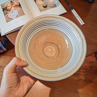 埃兰迪尔窑变菜碗盖浇饭碗7.8英寸螺纹沙拉碗陶瓷拌面碗日式 菜盘