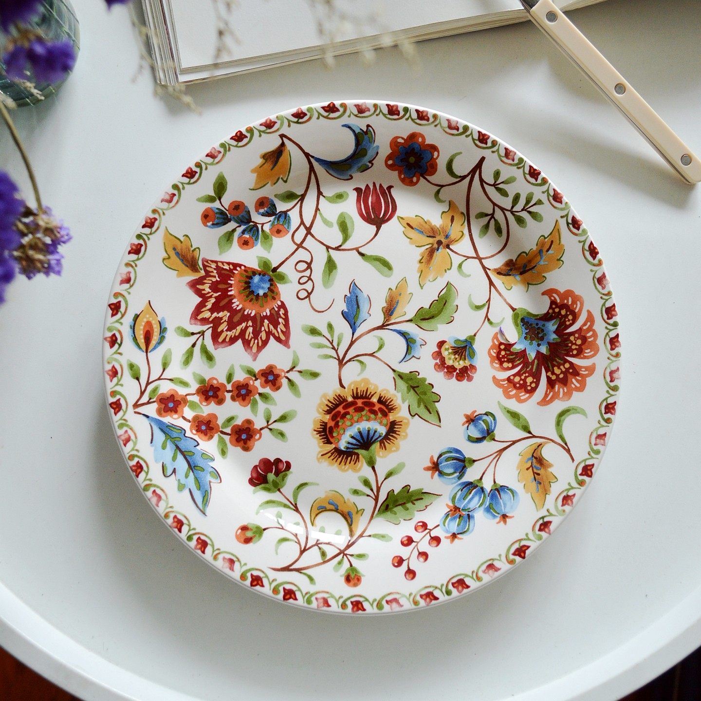 埃兰迪尔法式乡村陶瓷餐具秋天复古花釉下彩西餐盘平盘家用早餐盘,餐饮具,盘,淘宝优惠券,粉丝福利购,淘宝优惠卷