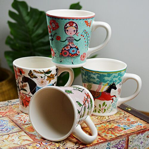 异域风陶瓷马克杯釉下彩早餐杯子