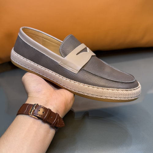 欧洲站男鞋透气真皮一脚蹬乐福鞋