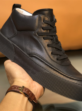 欧洲站男鞋欧货潮真皮高帮板鞋男休闲鞋子冬季加绒保暖潮流马丁靴