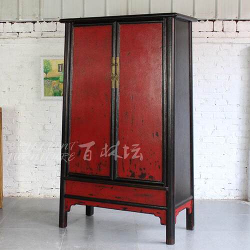 红色衣橱大衣柜复古定制家具