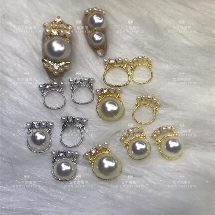 高端定制 美甲饰品 铜铸真金电镀锆石美甲钻 网红款 珍珠环