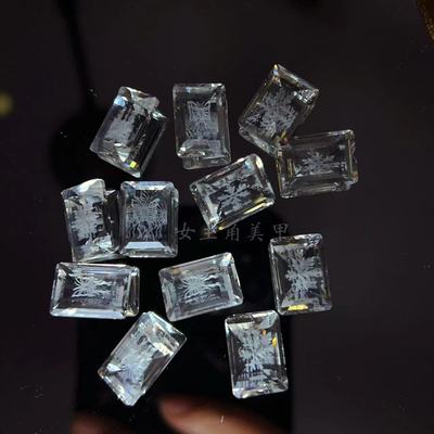 美甲水晶内雕雪花蝴蝶图案高品透底大冰糖长方直角钻百搭美甲饰品