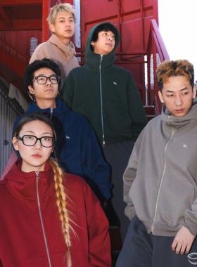 STA2025秋冬MINILOGO刺绣立领宽松休闲运动拉链连帽卫衣直拉帽衫