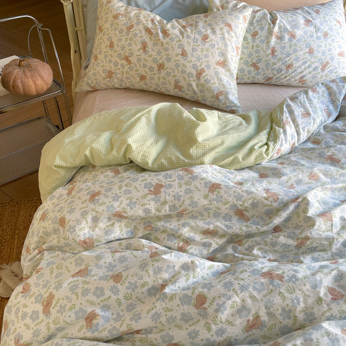 月光集【茶茶兔】水洗棉格子床品全棉水洗棉田园碎花少女心四件套