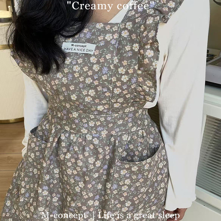 月光集自制复古碎花围裙工作服厨房围裙加大手作围裙咖啡师围裙