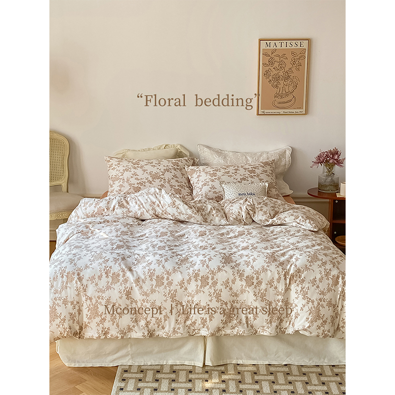 月光集【素野】全棉针织棉床上四件套花卉纯棉被套床品床单床笠款