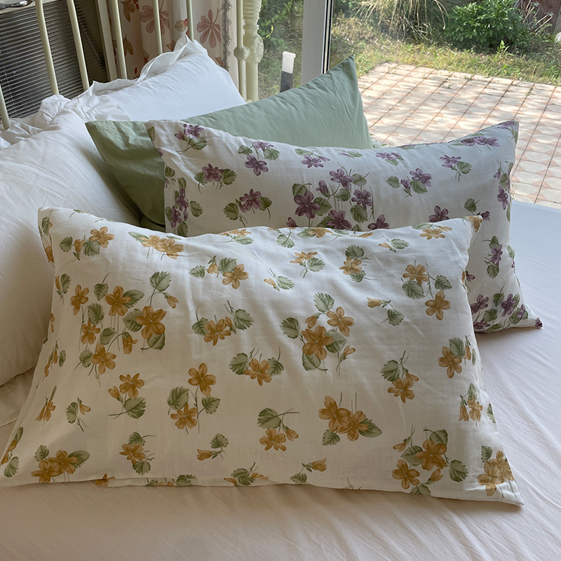 月光集【满溪】全棉A类双层纱枕套单件纯棉碎花复古枕套48x74cm