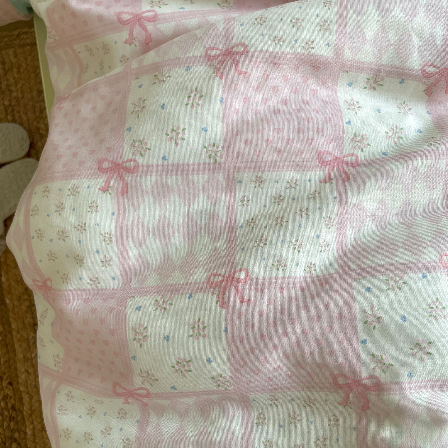 月光集【桃喜】秋冬粉色格子拼布印花全棉双层纱四件套碎花套件