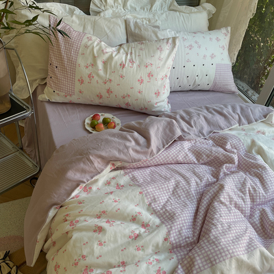 月光集【轻樱】秋冬拼接ins碎花床品全棉A类有氧双层纱温柔四件套