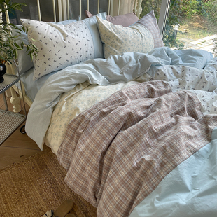 月光集【叁秋】全棉纯手工拼接床品纯棉格子碎花ins少女心四件套