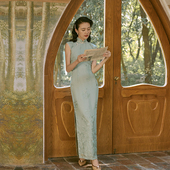 优雅复古日常绣花旗袍 有省半开襟嵌条长款 蔓青萝 小连袖 茉茉春夏