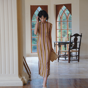 茉茉夏秋 小连袖有省半开襟包边 民国复古日常港式棉绸旗袍 夕晖