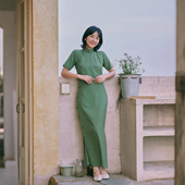 复古日常棉绸老旗袍 全开襟盘扣中长款 雀青 春夏三分连袖 茉茉旗袍