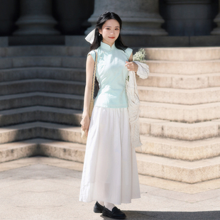 茉茉春夏 小连袖侧拉链有省中式上衣 半身大摆裙 苎麻棉套装 小初