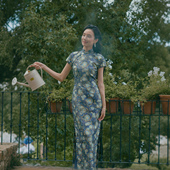 春夏短袖 旗袍 连袖 复古日常提花港式 星空 有省侧拉链长款 茉茉旗袍