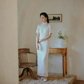 复古日常人丝老旗袍2件套 全开襟盘扣长款 苏苏 四分连袖 茉茉旗袍