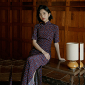 复古日常人丝旗袍 全开襟中长款 合欢 四分连袖 茉茉春夏季