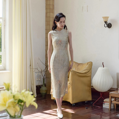 茉茉旗袍 夏无袖有省侧拉链复古改良日常通勤天丝港式旗袍 软烟罗