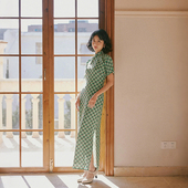 复古日常棉绸老旗袍裙 全开襟盘扣长款 青璃 春夏三分连袖 茉茉旗袍